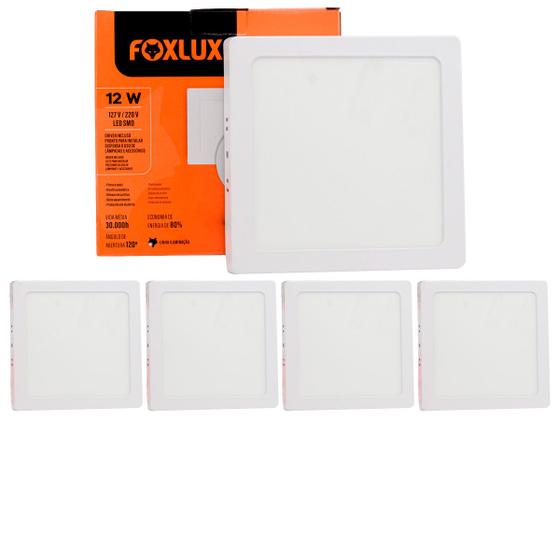 Imagem de Kit 5 Painel Led Quadrado Sobrepor 12W 3000K Bivolt Foxlux