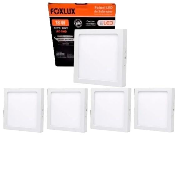 Imagem de Kit 5 Painel Led Quadrado Sobrepor 18W 3000K Bivolt Foxlux