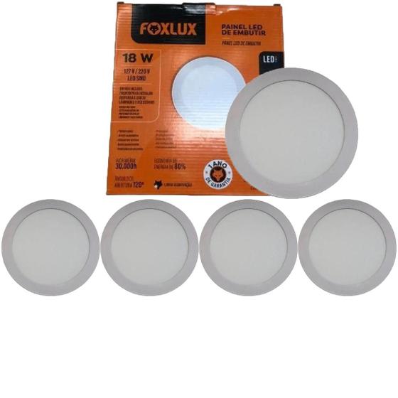 Imagem de Kit 5 Painel Led Redondo Embutir 18W 4000K Bivolt Foxlux