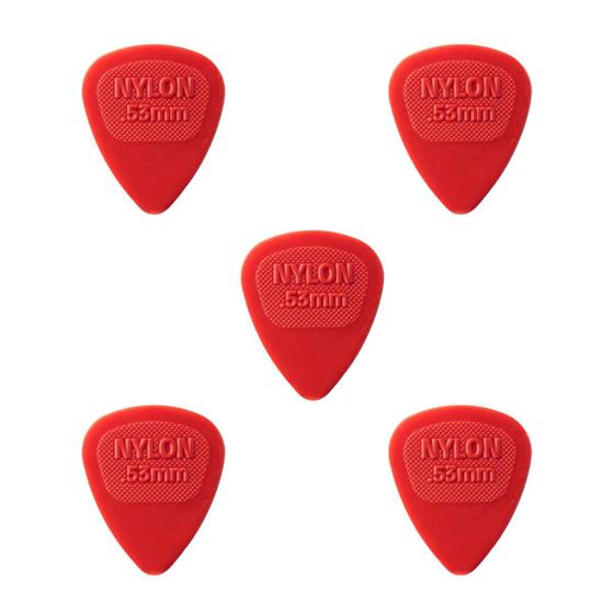 Imagem de Kit 5 Palheta Nylon Midi 0,53mm Vermelha 443R.53 Dunlop