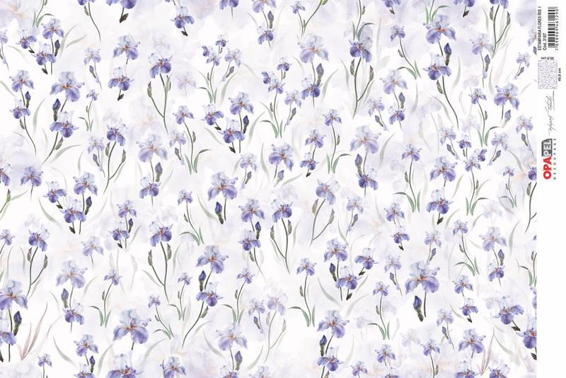 Imagem de Kit 5 Papel Decoupage Opapel 30x45cm 3187 Estamparia Flores Iris I Opa