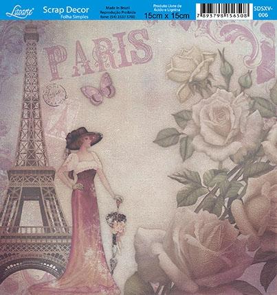 Imagem de Kit 5 Papel Scrap Decor Folha Simples 15x15 Dama Paris SDSXV-006 - Litoarte