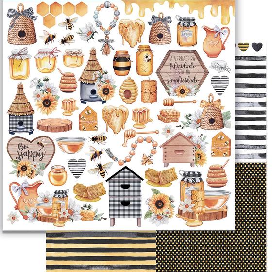 Imagem de Kit 5 Papel Scrapbook Dupla Face Cards Pote de Mel Sd-1264 30,5x30,5cm Litoarte