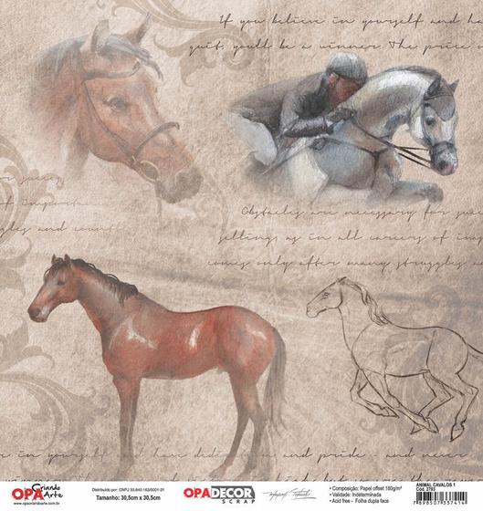 Imagem de Kit 5 Papel Scrapbook Opadecor Animal Cavalos 1 30,5x30,5 2793 Opa