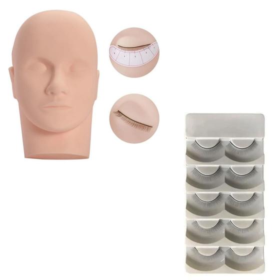 Imagem de Kit 5 Pares Cílios +Cabeça Treino Alongamento Extensão Cilio