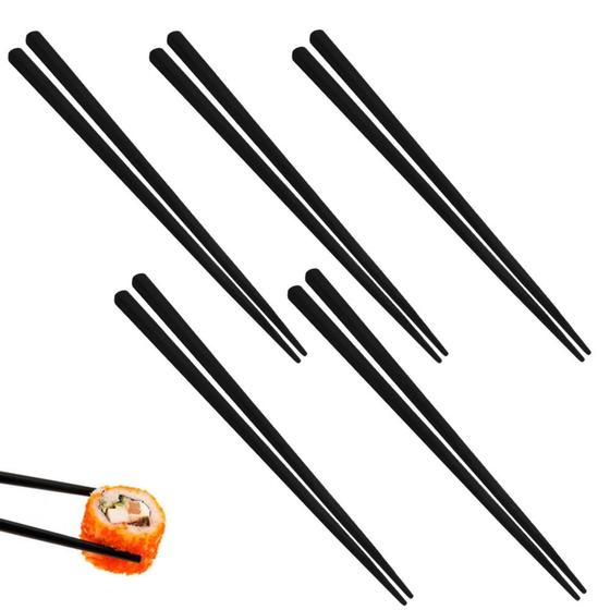 Imagem de Kit 5 Pares de Hashi para Comida Japonesa em Poliestireno 22 Cm Preto  Nihon Shikko 