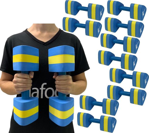 Imagem de Kit 5 Pares Halteres Hidroginástica EVA DF1092 M Dafoca Sports Azul/Amarelo