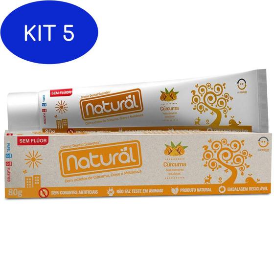 Kit 5 Pasta De Dente com Cúrcuma Sem Flúor / Corantes 80g - Contente ...
