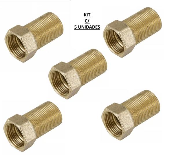 Imagem de KIT 5 PC NIPLE LATAO PROLONGADOR 1/2X1/2 CONEXAO LONGO 4,8cm