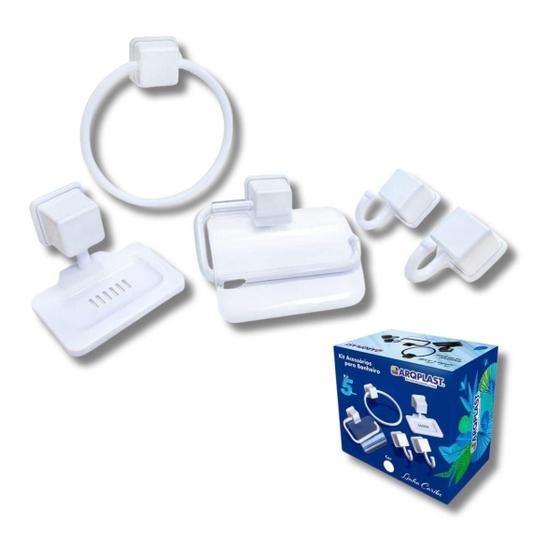 Imagem de Kit 5 Pcs Acessórios Banheiro Branco Saboneteira Porta