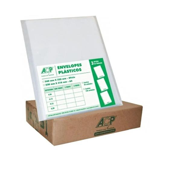 Imagem de Kit 5 Pct Com 100 Envelopes Plásticos Ofício 2 Furos 020mm Acp