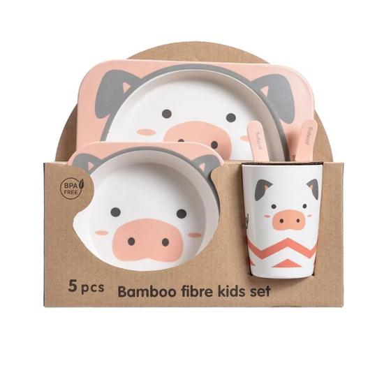 Kit 5 Peças De Fibra De Bambu Com Copo Colher Prato Garfo Para Crianças Menor preço em Kit 5 Peças De Fibra De Bambu Com Copo Colher Prato Garfo Para Crianças