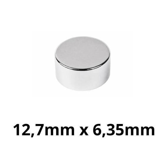 Imagem de Kit 5 Peças Imã Neodímio Disco Magnético N35 12,7 x 6,35 mm Super Forte Potente