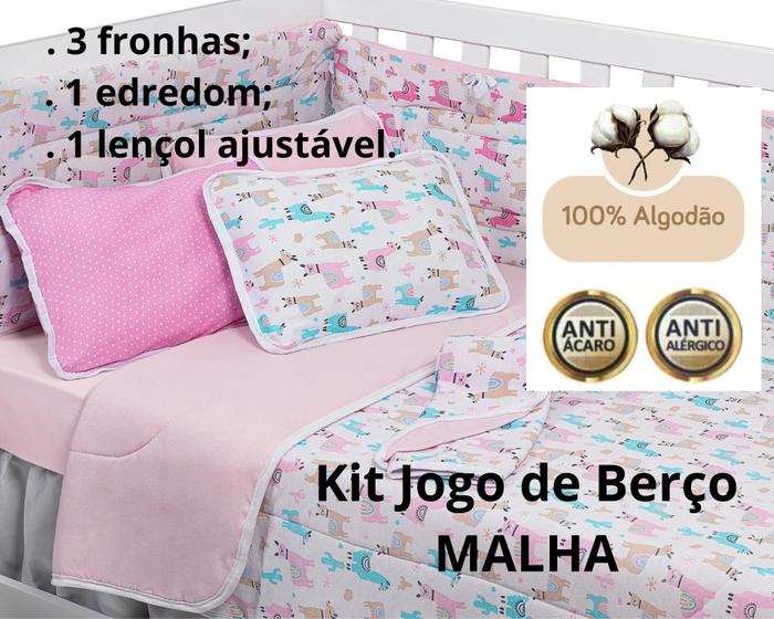 Imagem de Kit 5 Peças Jogo de Berço Malha 100% Algodão Estampados