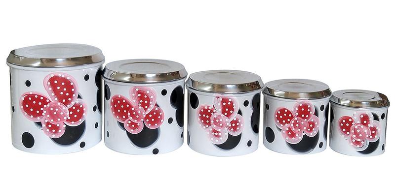 Imagem de kit 5 peças Jogo De Lata Porta Mantimento em Alumínio Pintado Decorado a mão. Presente Ideal Noivado, Chá de casa nova, Panela, Bar e de Cozinha