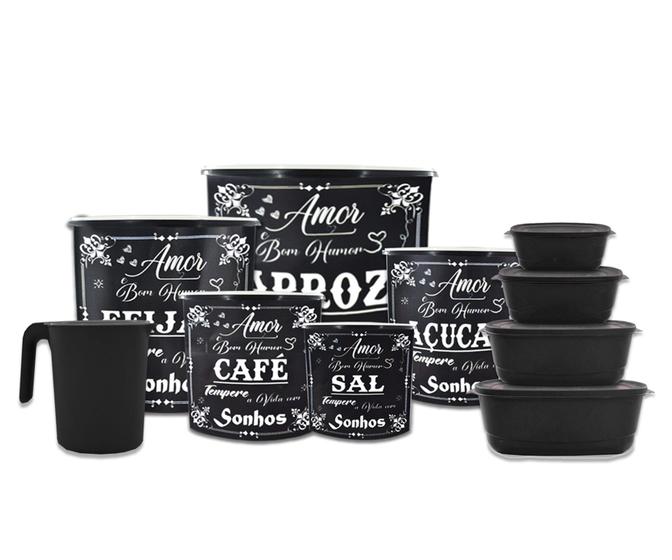 Kit 5 Peças Mantimento + Kit 4 Potes + 1 Jarra 1,8L Jogo de Plástico / 10 Peças Decopagem GG Preto Menor preço em Kit 5 Peças Mantimento + Kit 4 Potes + 1 Jarra 1,8L Jogo de Plástico / 10 Peças Decopagem GG Preto