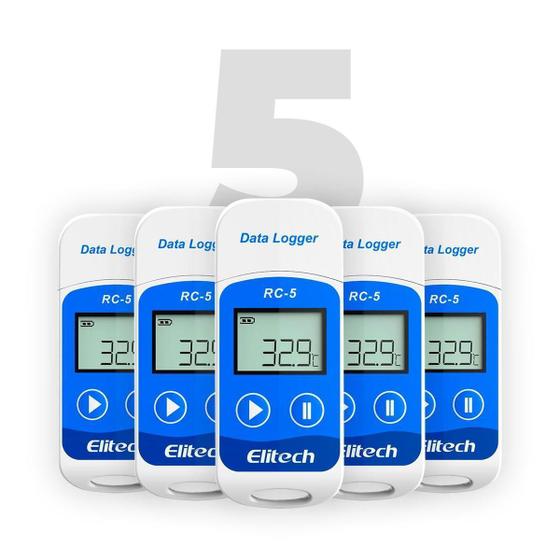 Imagem de Kit 5 Peças Rc-5 Datalogger Multiuso De Temperatura Elitech