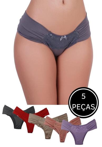 Imagem de Kit 5 Peças Tanga Garrafão Detalhe em Renda Multicolorido St Madame