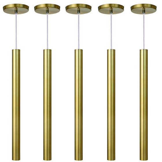 Imagem de Kit 5 Pendente Luminária Tubo Dourado Cabo Cristal 50 Cm