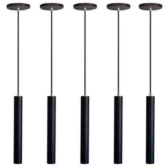 Imagem de Kit 5 Pendente Luminária Tubo Preto 30 Cm + Lâmpada LED Branco Quente