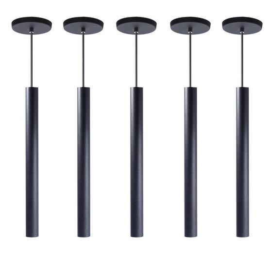 Imagem de Kit 5 Pendente Luminária Tubo Preto 40 Cm + Lâmpada LED Branco Neutro