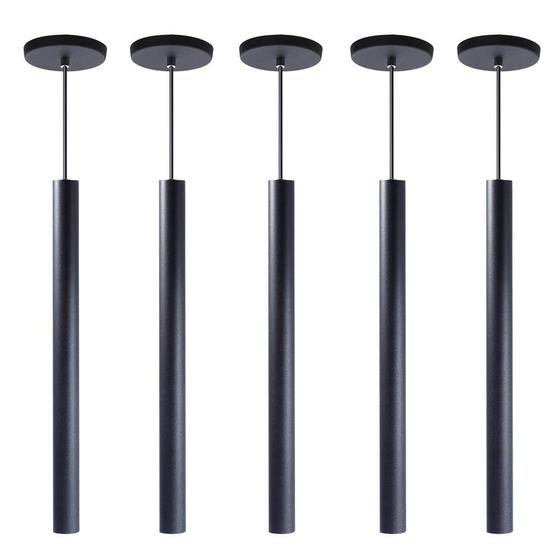 Imagem de Kit 5 Pendente Luminária Tubo Preto 50 Cm