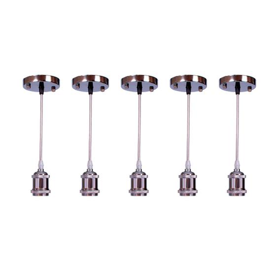 Imagem de Kit 5 Pendente Soquete Retrô Industrial E27 Cromado