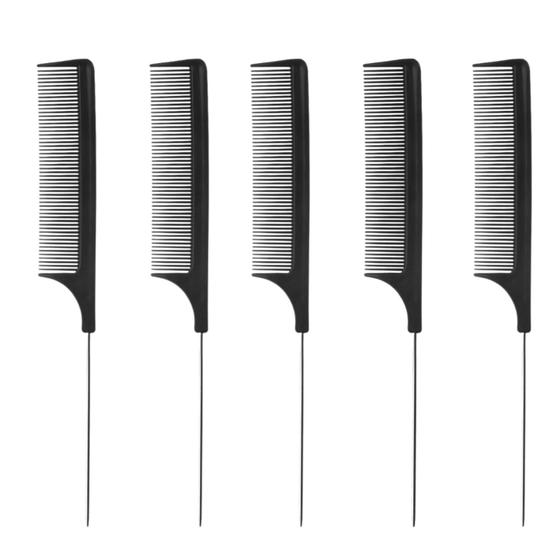 Imagem de Kit 5 Pente Dentes Finos Com Cabo Metálico Separador de Mechas Profissional Original Dompel