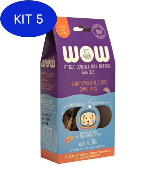 Imagem de Kit 5 Petisco Natural Wow Pet Food Peixe E Ervas Finas Cães