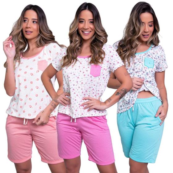 Imagem de Kit 5 Pijamas Feminino Curto Vekyo Modas Adulto Estampado Short Verão Baby Doll Roupa de Dormir