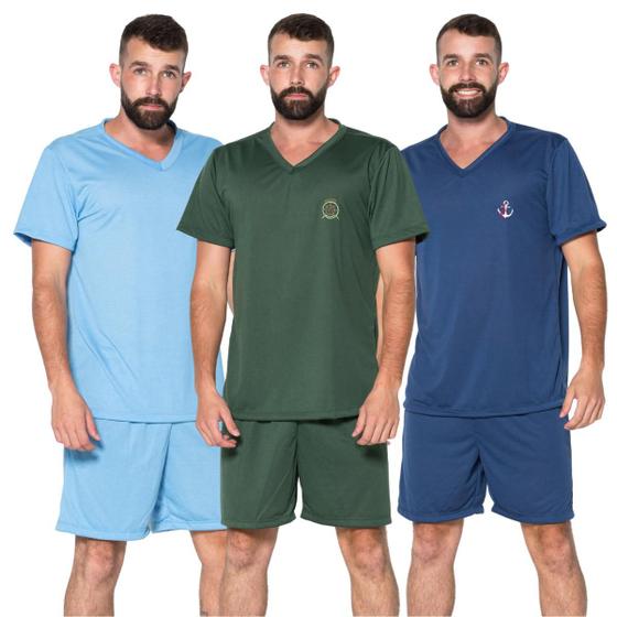 Imagem de Kit 5 Pijamas Masculino Liso Curto Short e Camisa Verão