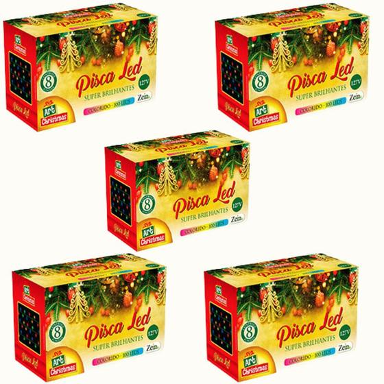 Imagem de Kit 5 Pisca Pisca 100 Leds Colorido 8m Fio Transparente - 127v