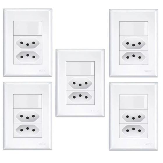 Imagem de Kit 5 Placa 1 Interruptor Simples + 2 Tomadas 20a Fame 3534