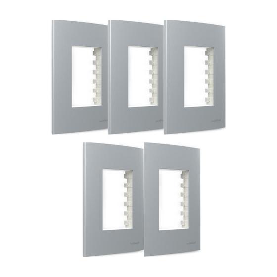 Imagem de Kit 5 Placa 4x2 3 Postos com Suporte Cinza Sleek Margirius