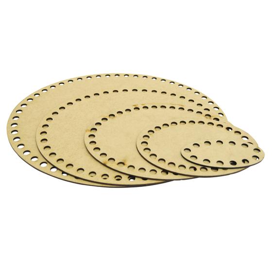 Imagem de Kit 5 Placa Base Oval Cesto Fio de Malha Croche Mdf Madeira