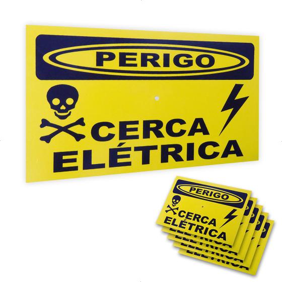 Imagem de Kit 5 Placa Perigo Cuidado Cerca Elétrica Alumínio