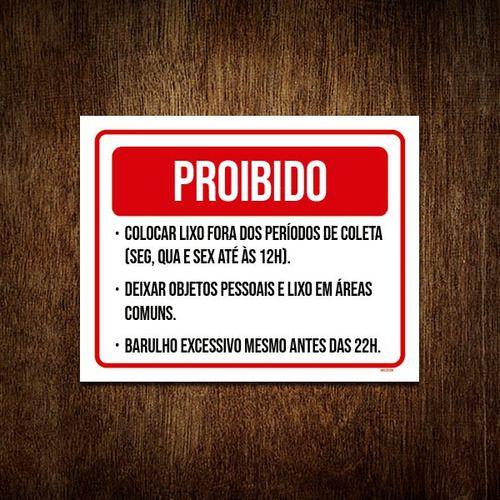 Imagem de Kit 5 Placa Proibido Lixo Objetos Pessoas Barulho