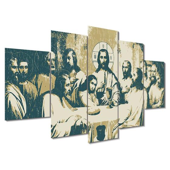 Imagem de Kit 5 Placa Quadro Decorativo 3D Borda infinita Santa Ceia 2