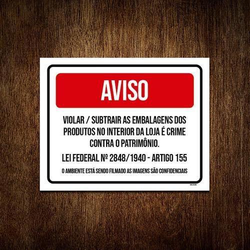 Imagem de Kit 5 Placa Sinalização - Aviso Violar Embalagens Loja