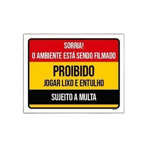 Imagem de Kit 5 Placa Sorria Ambiente Filmado Proibido Lixo Entulho