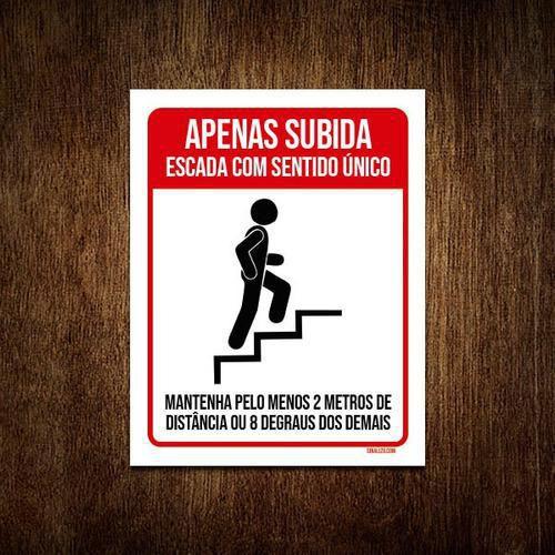 Imagem de Kit 5 Placas Apenas Subida Escada Sentido Único Distancia