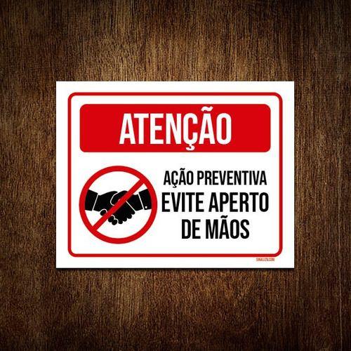 Imagem de Kit 5 Placas Atenção - Evite Aperto De Mãos