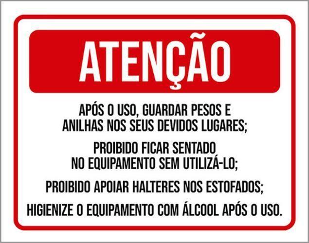 Imagem de Kit 5 Placas Atenção Guarde Pesos Anilhas Proibido Sentar