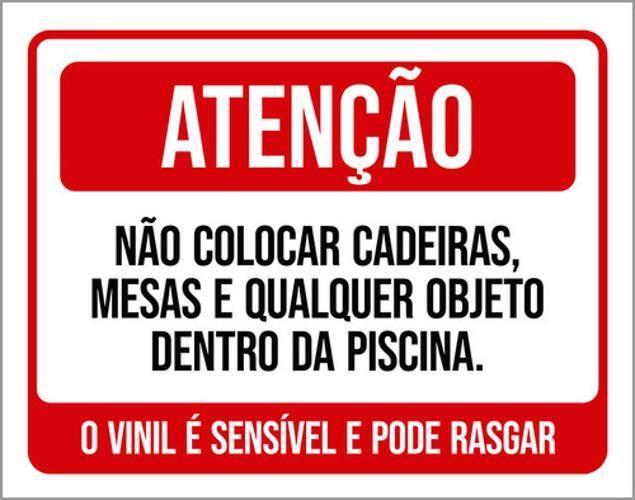 Imagem de Kit 5 Placas Atenção Não Colocar Cadeiras Mesas Piscina