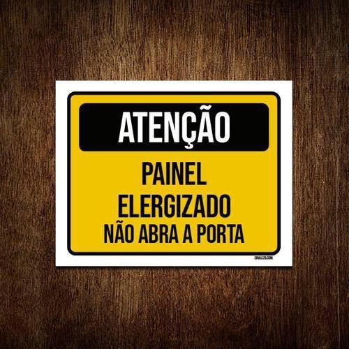 Imagem de Kit 5 Placas Atenção Painel Energizado Não Abra Porta