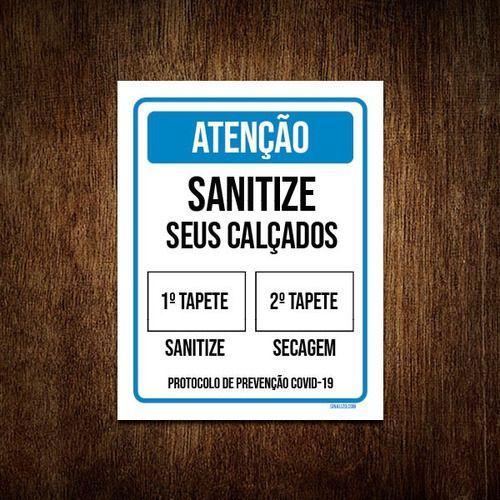 Imagem de Kit 5 Placas Atenção Sanitize Seus Calçados Tapete