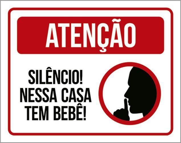 Imagem de Kit 5 Placas Atenção Silêncio Casa Tem Bebê 36X46