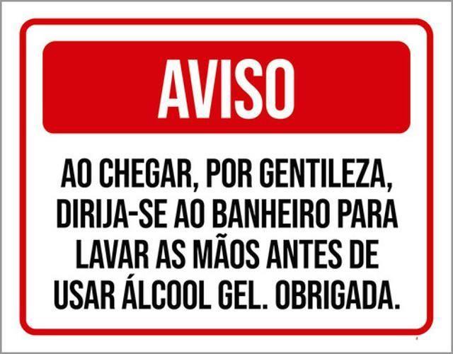 Imagem de Kit 5 Placas Aviso Chegar Banheiro Usar Álcool Gel 36X46