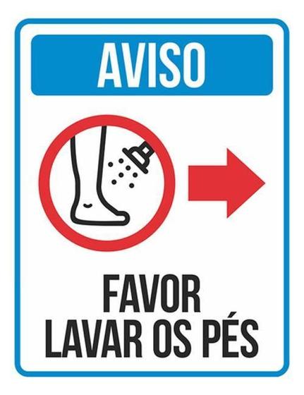 Imagem de Kit 5 Placas Aviso Favor Lavar Pés Seta Direita 36X46