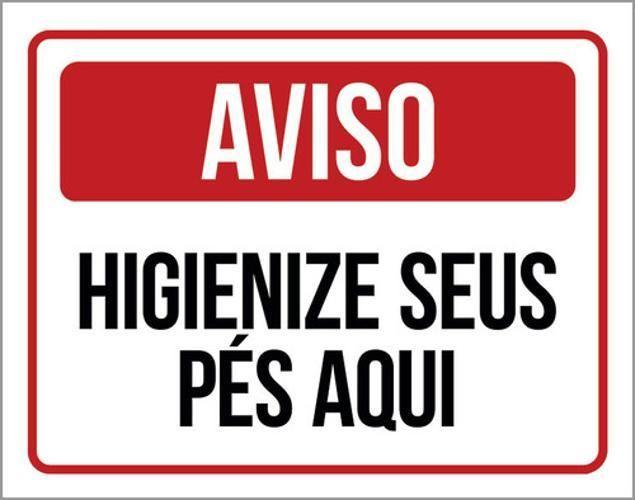 Imagem de Kit 5 Placas Aviso Higienize Seus Pés Aqui Vermelho 36X46